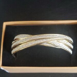 Monet Five Intertwined Bangles Gold Tone with Silver Sparkles New in Box